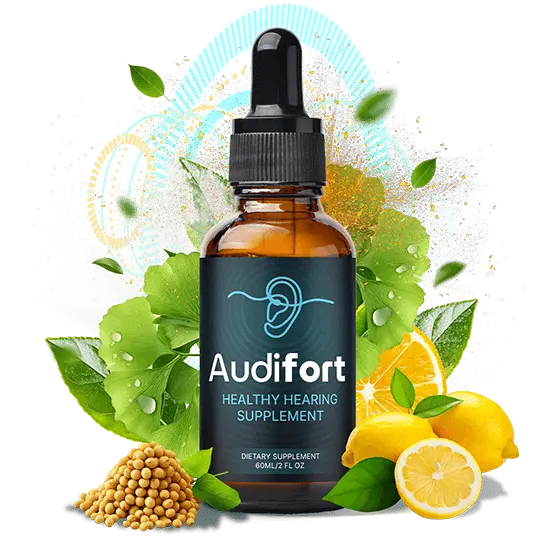 Audifort Healthy Hearing Supplement bottle with natural botanicals